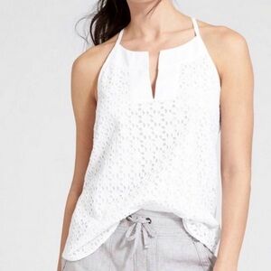 Athleta Eyelet Dunes Racer back Tank With Tassel Ties- XS- Bright White